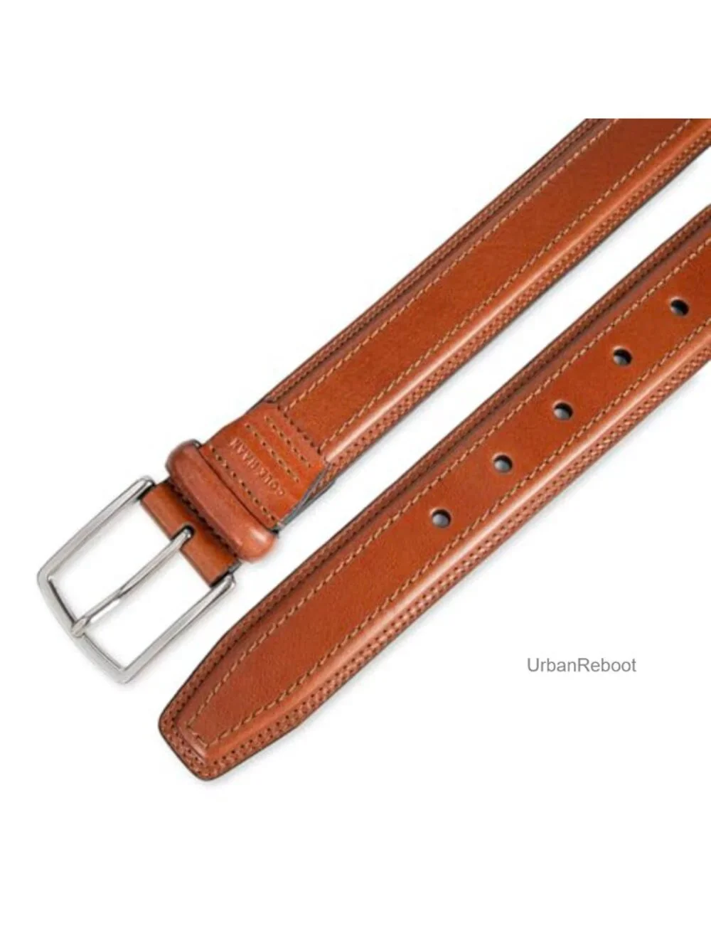 Genuine Leather Dress Belt Stitched Trim Silver Buckle